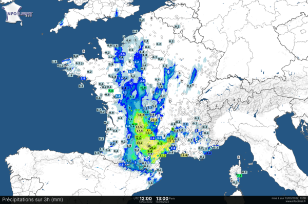 Pluies sur les 3 dernières heures